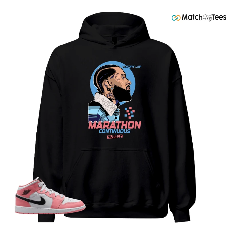 NIKE AIR JORDAN 1 MID GS PINK GAZE WHITE SNEAKER Matching Tees hoodie