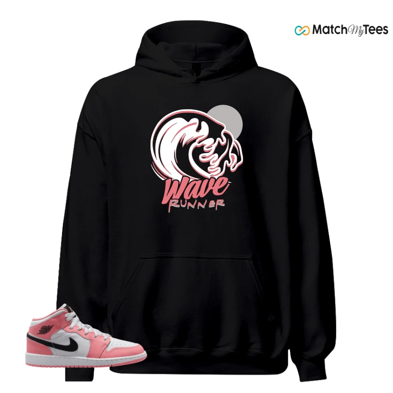 NIKE AIR JORDAN 1 MID GS PINK GAZE WHITE SNEAKER Matching Tees hoodie