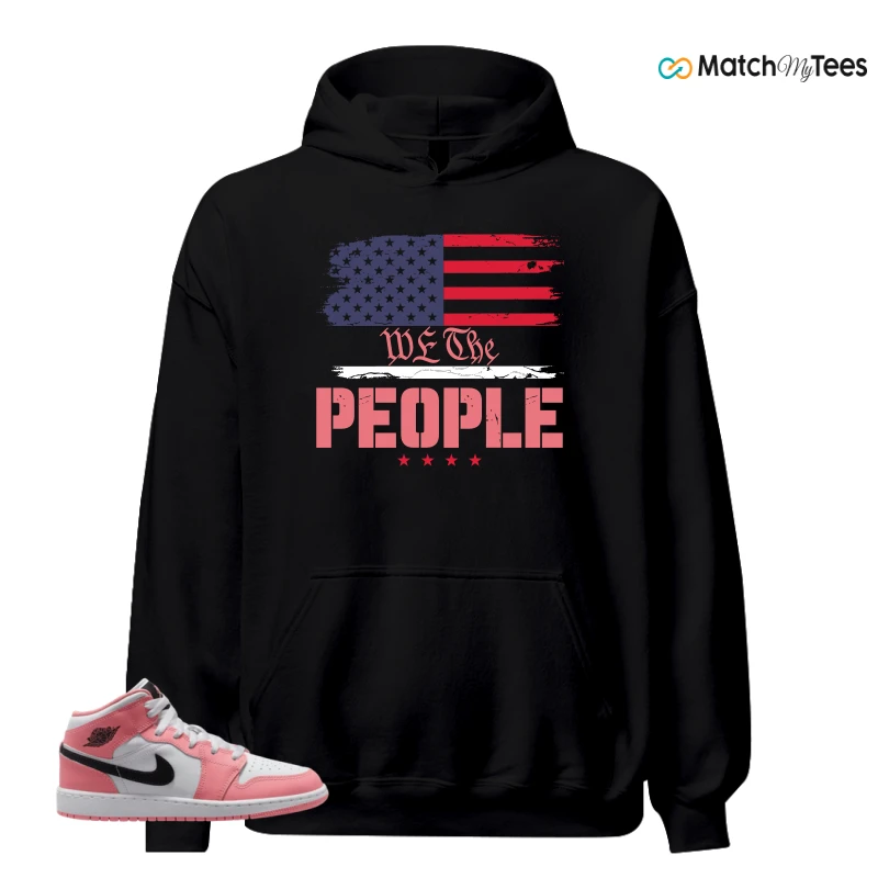 NIKE AIR JORDAN 1 MID GS PINK GAZE WHITE SNEAKER Matching Tees hoodie