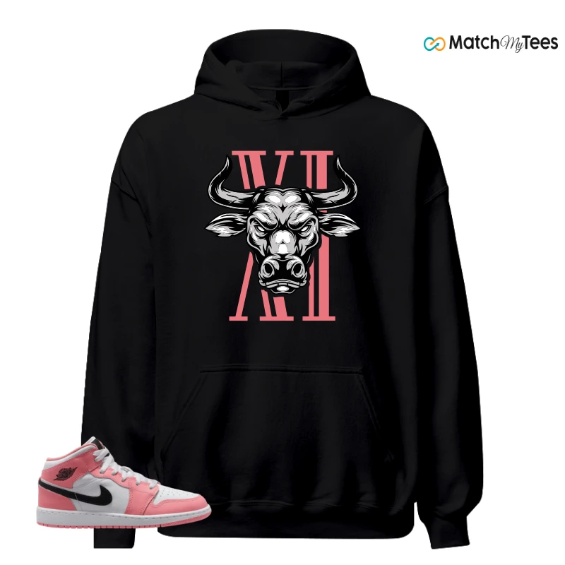 NIKE AIR JORDAN 1 MID GS PINK GAZE WHITE SNEAKER Matching Tees hoodie