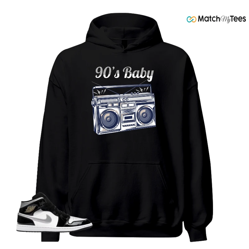 NIKE AIR JORDAN 1 MID SE BLACK WHITE SNEAKER Matching Tees hoodie