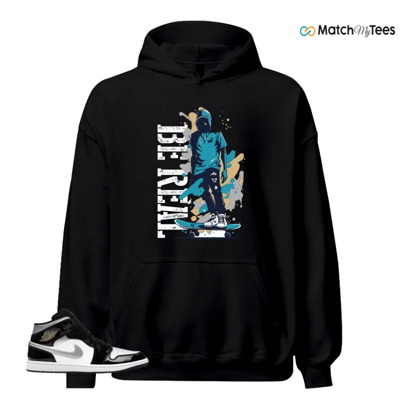 NIKE AIR JORDAN 1 MID SE BLACK WHITE SNEAKER Matching Tees hoodie