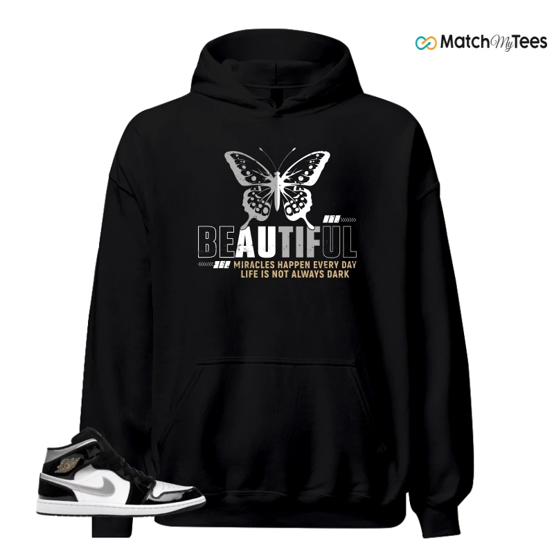 NIKE AIR JORDAN 1 MID SE BLACK WHITE SNEAKER Matching Tees hoodie