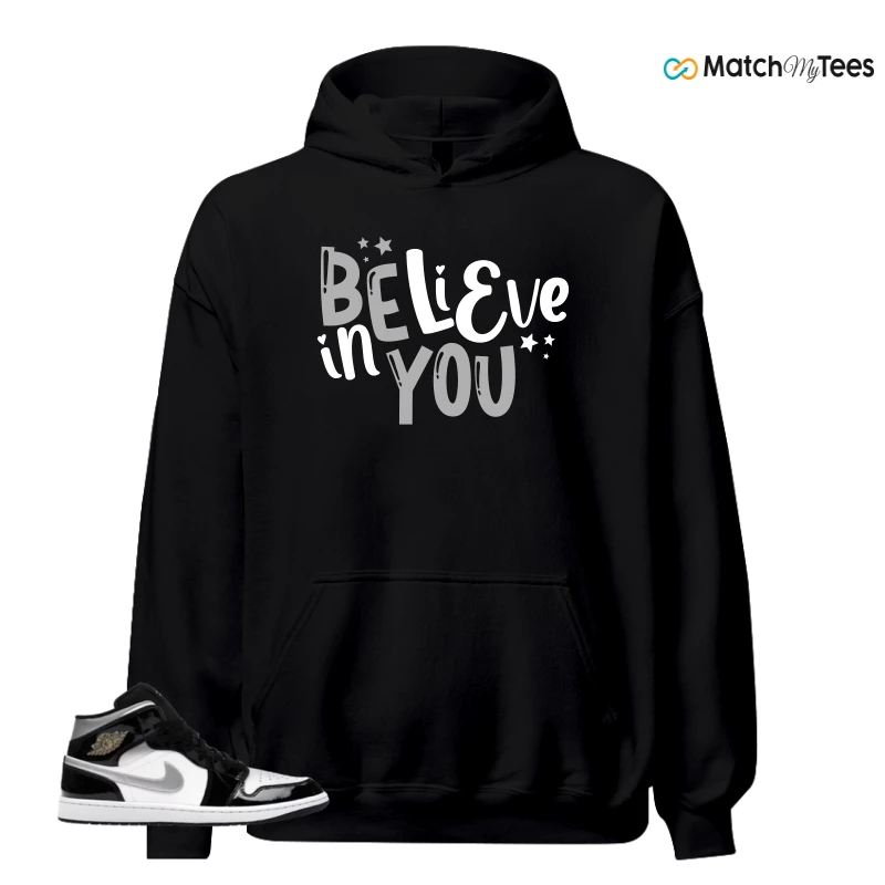 NIKE AIR JORDAN 1 MID SE BLACK WHITE SNEAKER Matching Tees hoodie