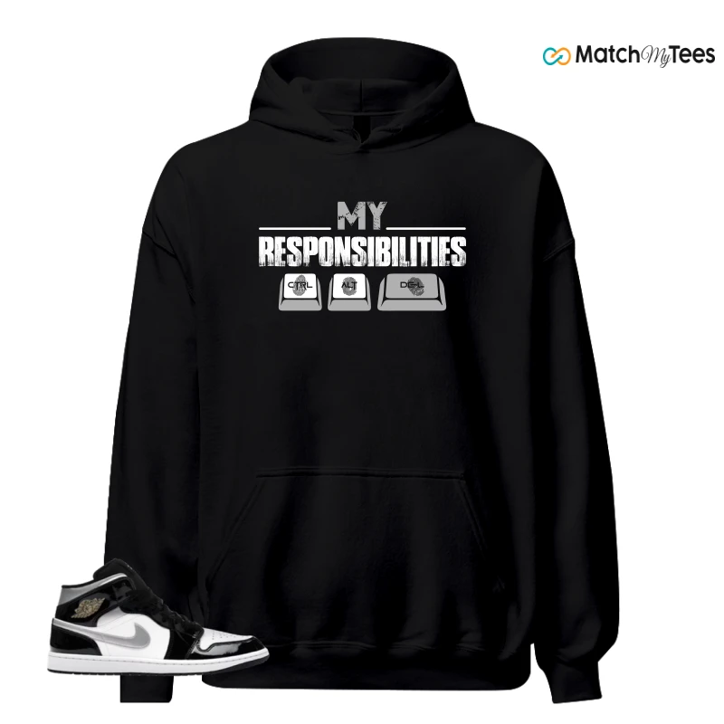 NIKE AIR JORDAN 1 MID SE BLACK WHITE SNEAKER Matching Tees hoodie