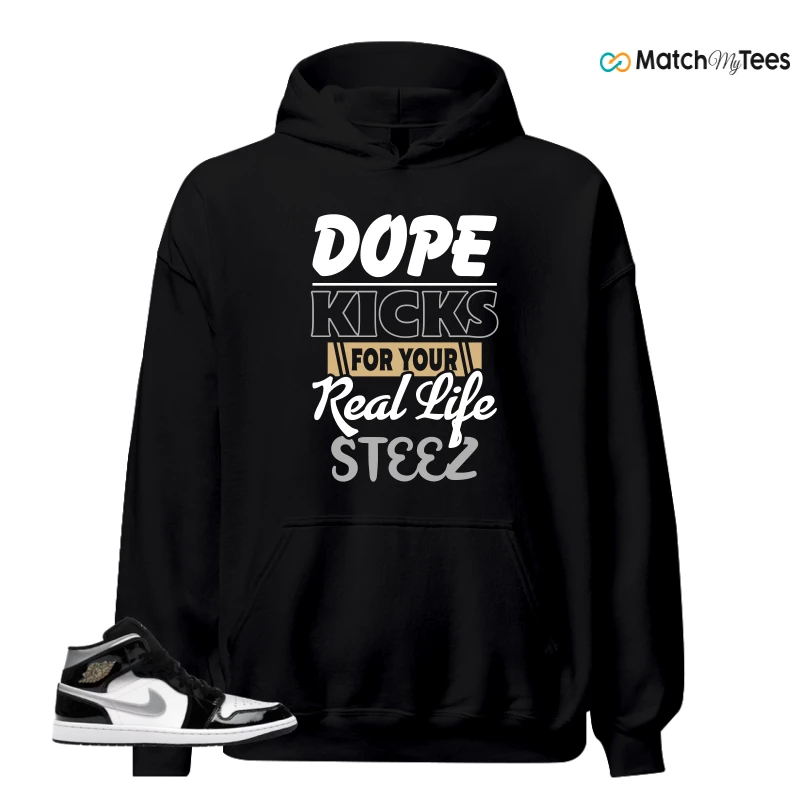 NIKE AIR JORDAN 1 MID SE BLACK WHITE SNEAKER Matching Tees hoodie
