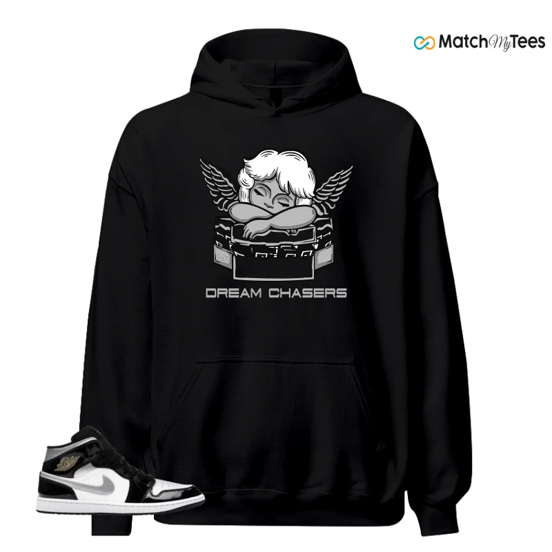NIKE AIR JORDAN 1 MID SE BLACK WHITE SNEAKER Matching Tees hoodie