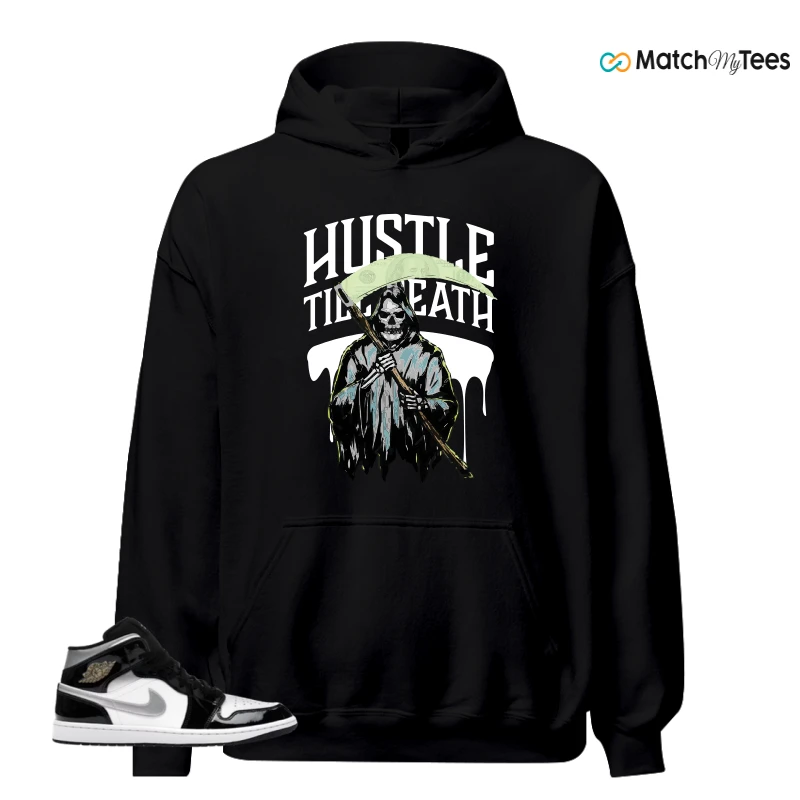 NIKE AIR JORDAN 1 MID SE BLACK WHITE SNEAKER Matching Tees hoodie