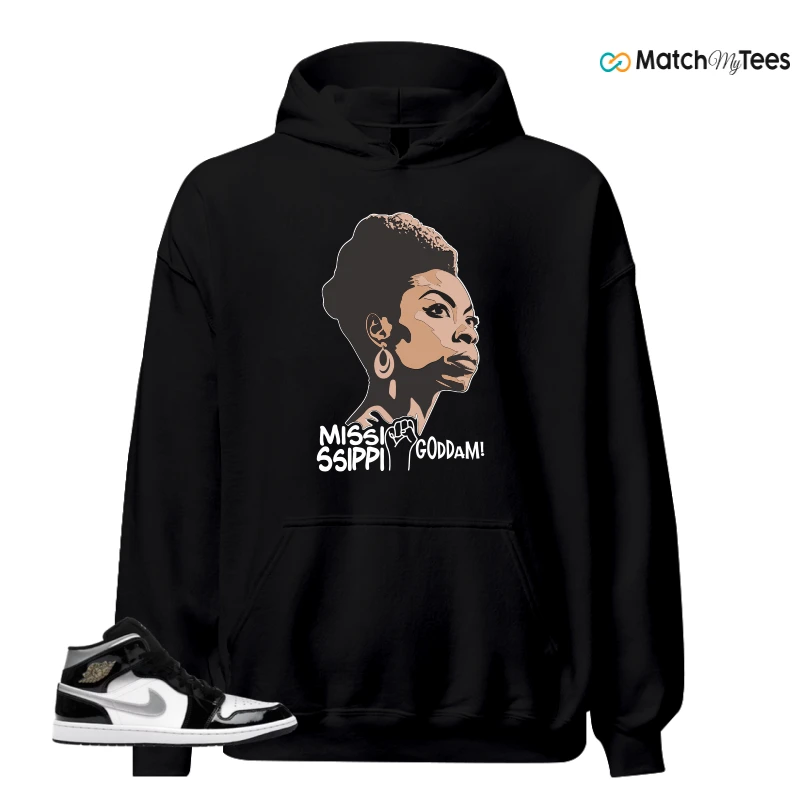 NIKE AIR JORDAN 1 MID SE BLACK WHITE SNEAKER Matching Tees hoodie