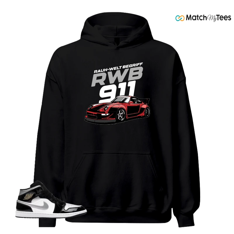 NIKE AIR JORDAN 1 MID SE BLACK WHITE SNEAKER Matching Tees hoodie