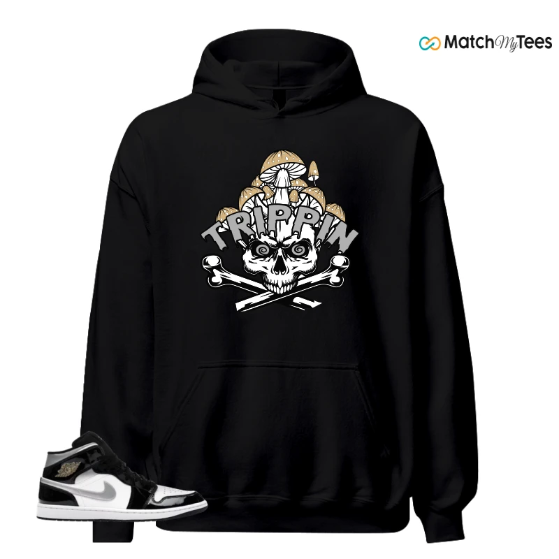 NIKE AIR JORDAN 1 MID SE BLACK WHITE SNEAKER Matching Tees hoodie
