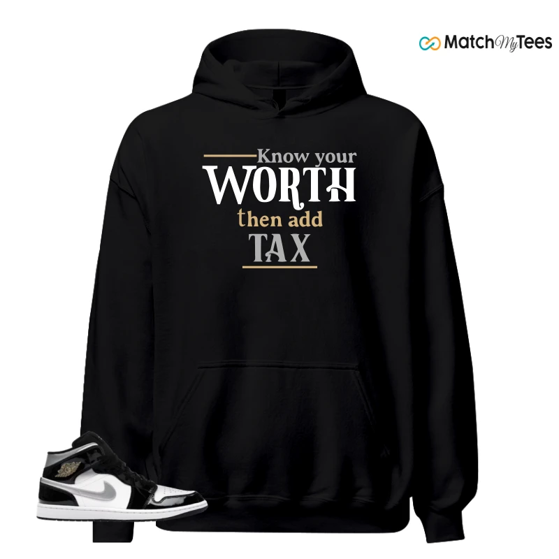 NIKE AIR JORDAN 1 MID SE BLACK WHITE SNEAKER/BLACK/WHITE/METALLIC GOLD/METALLIC SILVER matching Hoodie