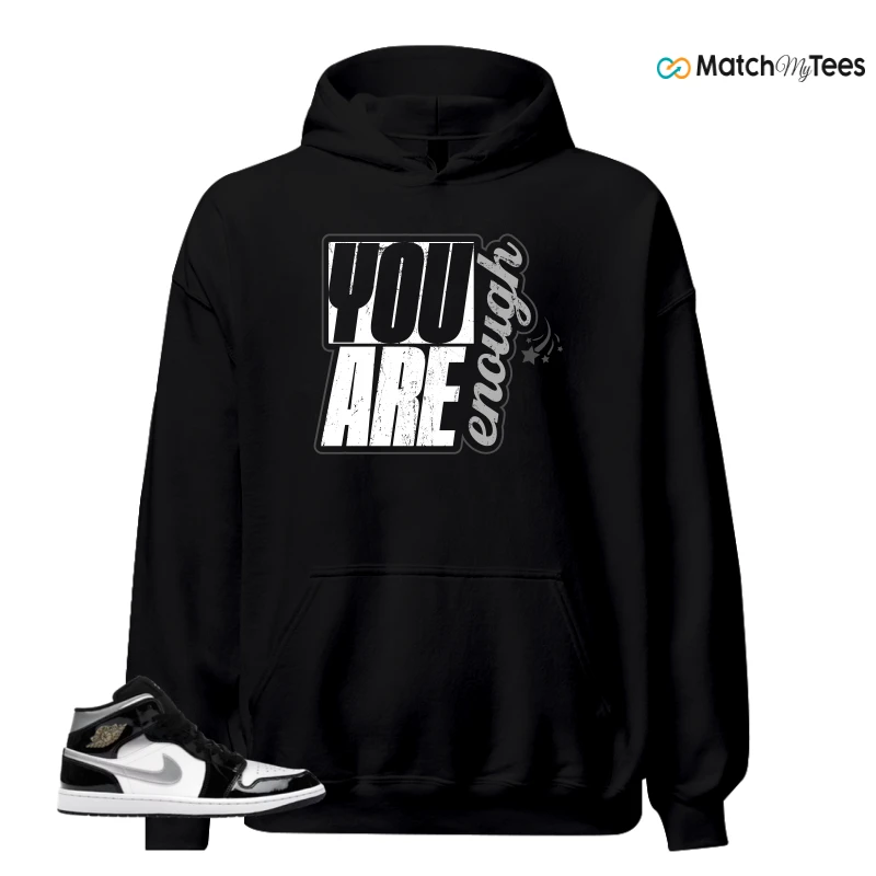 NIKE AIR JORDAN 1 MID SE BLACK WHITE SNEAKER Matching Tees hoodie
