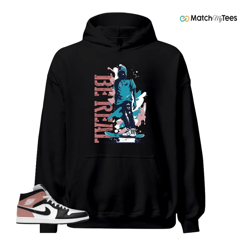 NIKE AIR JORDAN 1 MID WHITE RUST PINK BLACK SNEAKER Matching Tees hoodie