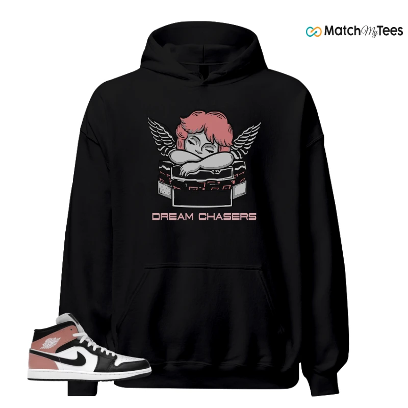 NIKE AIR JORDAN 1 MID WHITE RUST PINK BLACK SNEAKER Matching Tees hoodie