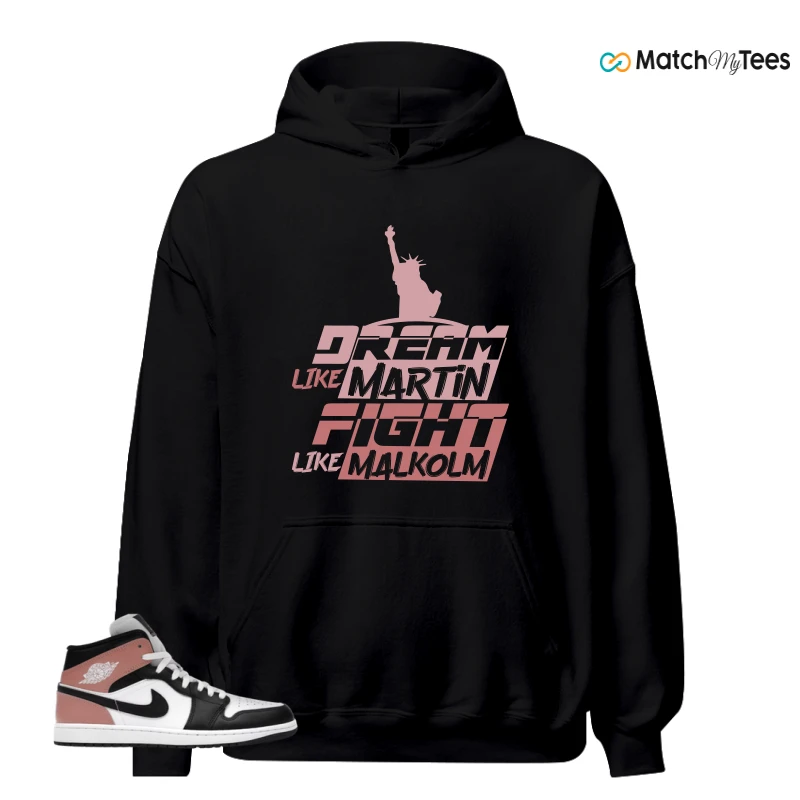 NIKE AIR JORDAN 1 MID WHITE RUST PINK BLACK SNEAKER Matching Tees hoodie