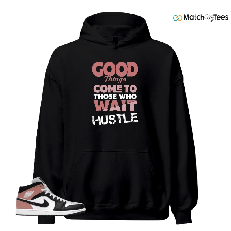 NIKE AIR JORDAN 1 MID WHITE RUST PINK BLACK SNEAKER Matching Tees hoodie