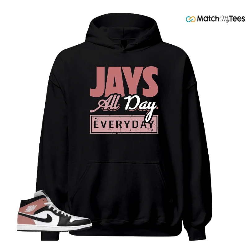 NIKE AIR JORDAN 1 MID WHITE RUST PINK BLACK SNEAKER Matching Tees hoodie