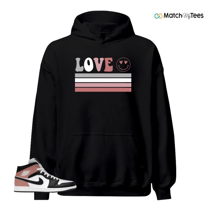NIKE AIR JORDAN 1 MID WHITE RUST PINK BLACK SNEAKER Matching Tees hoodie