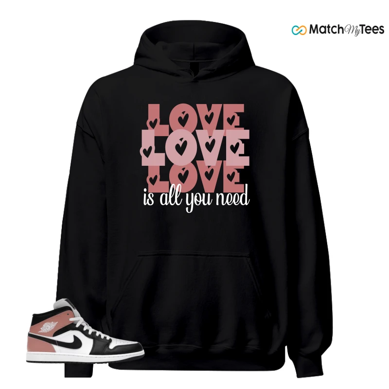 NIKE AIR JORDAN 1 MID WHITE RUST PINK BLACK SNEAKER/WHITE/RUST PINK/BLACK matching Hoodie