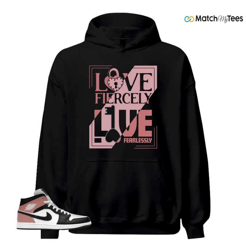 NIKE AIR JORDAN 1 MID WHITE RUST PINK BLACK SNEAKER Matching Tees hoodie