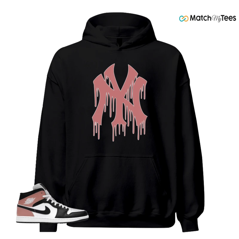 NIKE AIR JORDAN 1 MID WHITE RUST PINK BLACK SNEAKER Matching Tees hoodie