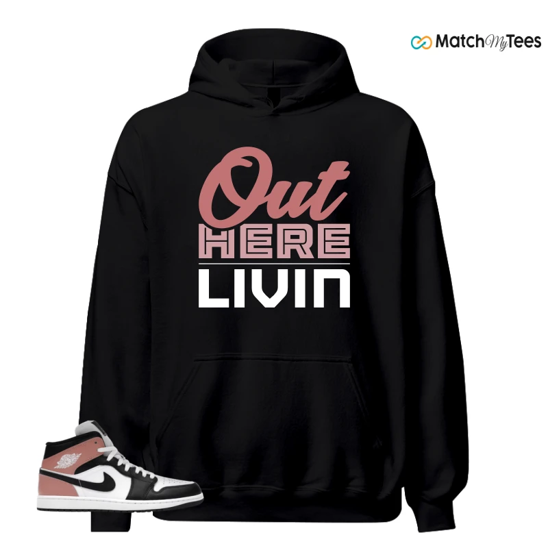 NIKE AIR JORDAN 1 MID WHITE RUST PINK BLACK SNEAKER Matching Tees hoodie