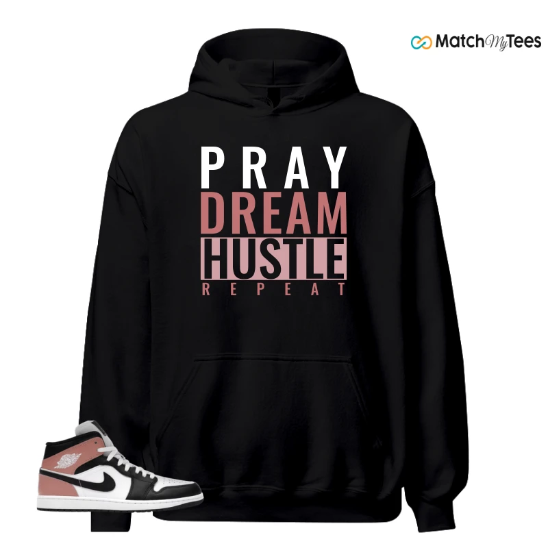 NIKE AIR JORDAN 1 MID WHITE RUST PINK BLACK SNEAKER Matching Tees hoodie