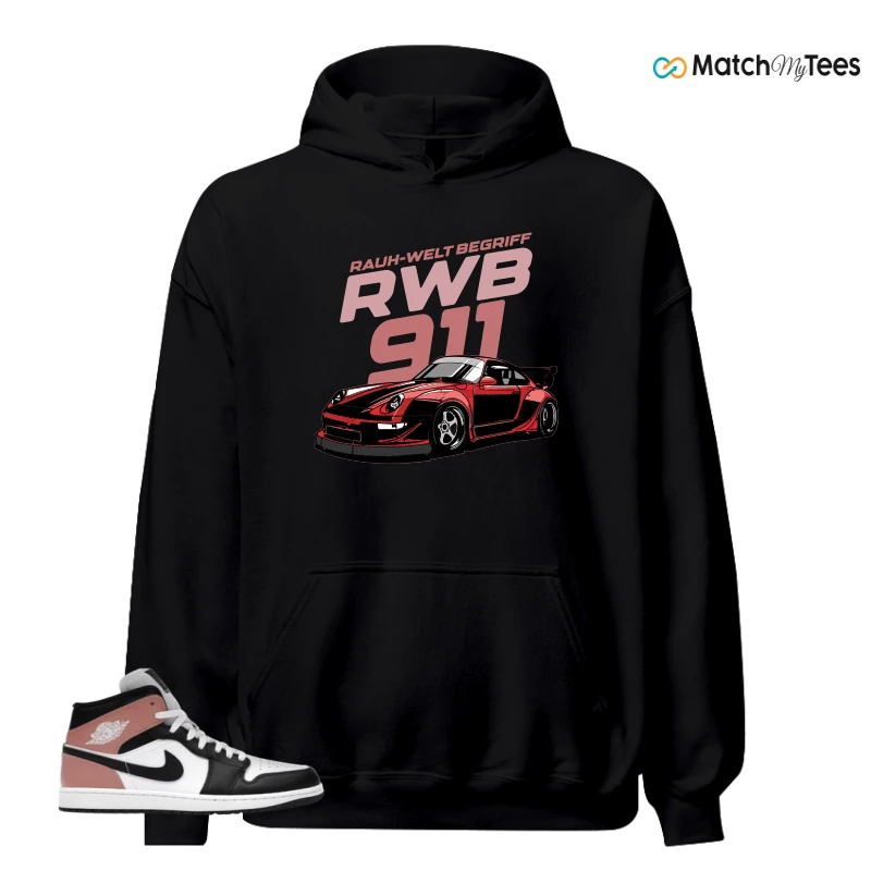 NIKE AIR JORDAN 1 MID WHITE RUST PINK BLACK SNEAKER Matching Tees hoodie