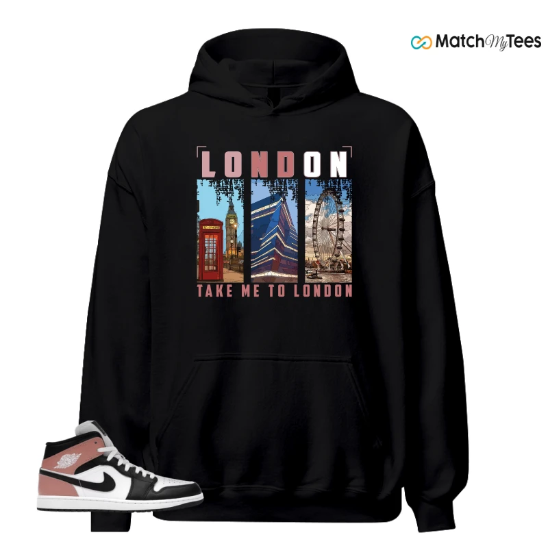 NIKE AIR JORDAN 1 MID WHITE RUST PINK BLACK SNEAKER Matching Tees hoodie