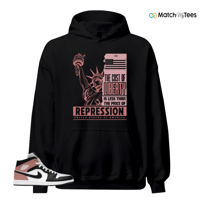 NIKE AIR JORDAN 1 MID WHITE RUST PINK BLACK SNEAKER Matching Tees hoodie