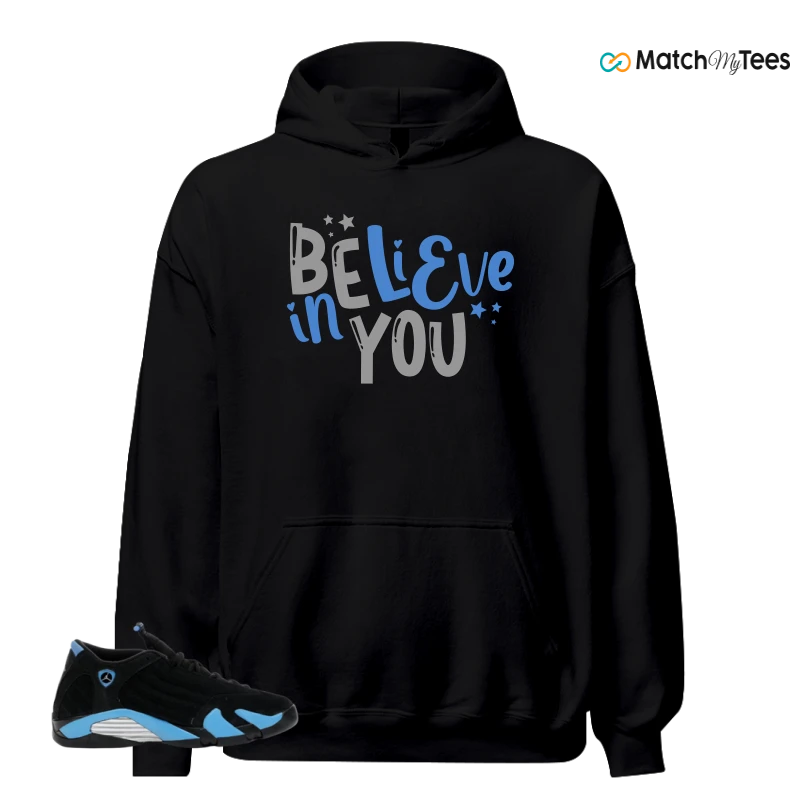 NIKE AIR JORDAN 14 RETRO BLACK UNIVERSITY BLUE (2026) (GS) SNEAKER Matching Tees hoodie