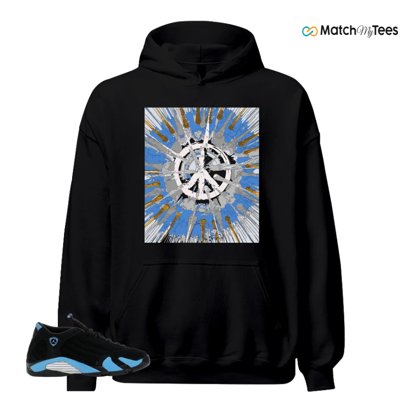 NIKE AIR JORDAN 14 RETRO BLACK UNIVERSITY BLUE (2026) (GS) SNEAKER/BLACK/WHITE/UNIVERSITY BLUE/METALLIC SILVER matching Hoodie