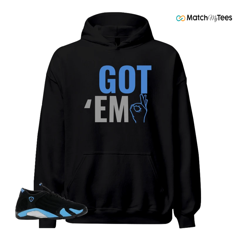 NIKE AIR JORDAN 14 RETRO BLACK UNIVERSITY BLUE (2026) (GS) SNEAKER Matching Tees hoodie