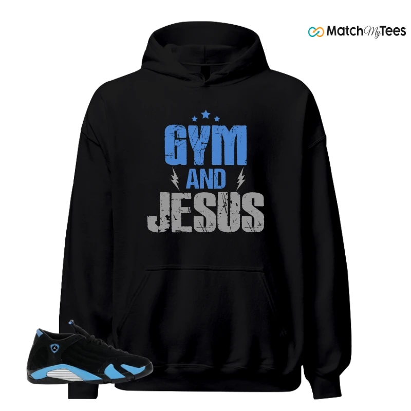 NIKE AIR JORDAN 14 RETRO BLACK UNIVERSITY BLUE (2026) (GS) SNEAKER Matching Tees hoodie