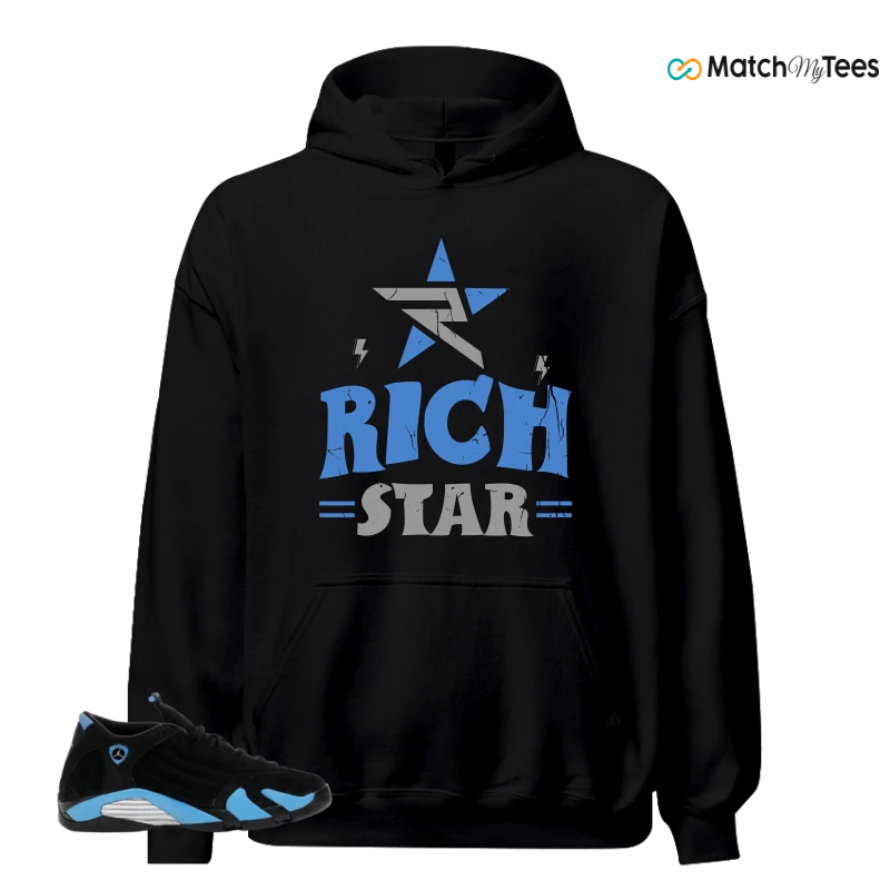 NIKE AIR JORDAN 14 RETRO BLACK UNIVERSITY BLUE (2026) (GS) SNEAKER Matching Tees hoodie