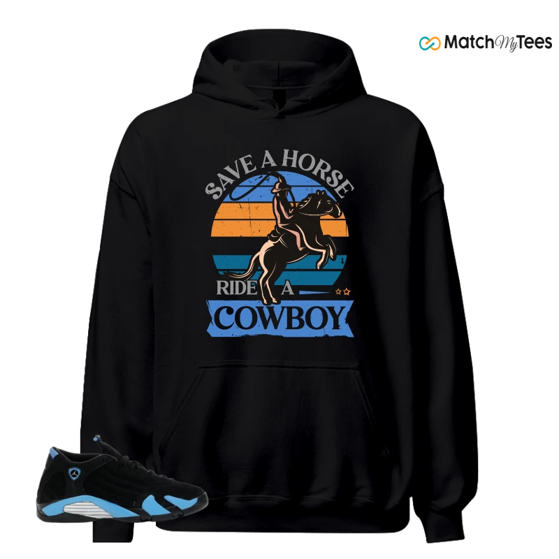 NIKE AIR JORDAN 14 RETRO BLACK UNIVERSITY BLUE (2026) (GS) SNEAKER Matching Tees hoodie