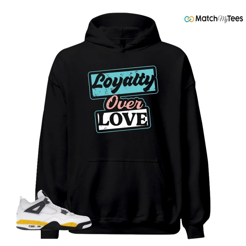 NIKE AIR JORDAN 4 RARE AIR TOUR YELLOW SNEAKER/WHITE/TOUR YELLOW/DARK BLUE GREY/BLACK matching Hoodie