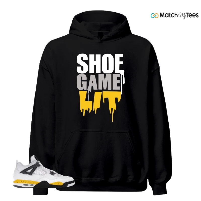 NIKE AIR JORDAN 4 RARE AIR TOUR YELLOW SNEAKER/WHITE/TOUR YELLOW/DARK BLUE GREY/BLACK matching Hoodie
