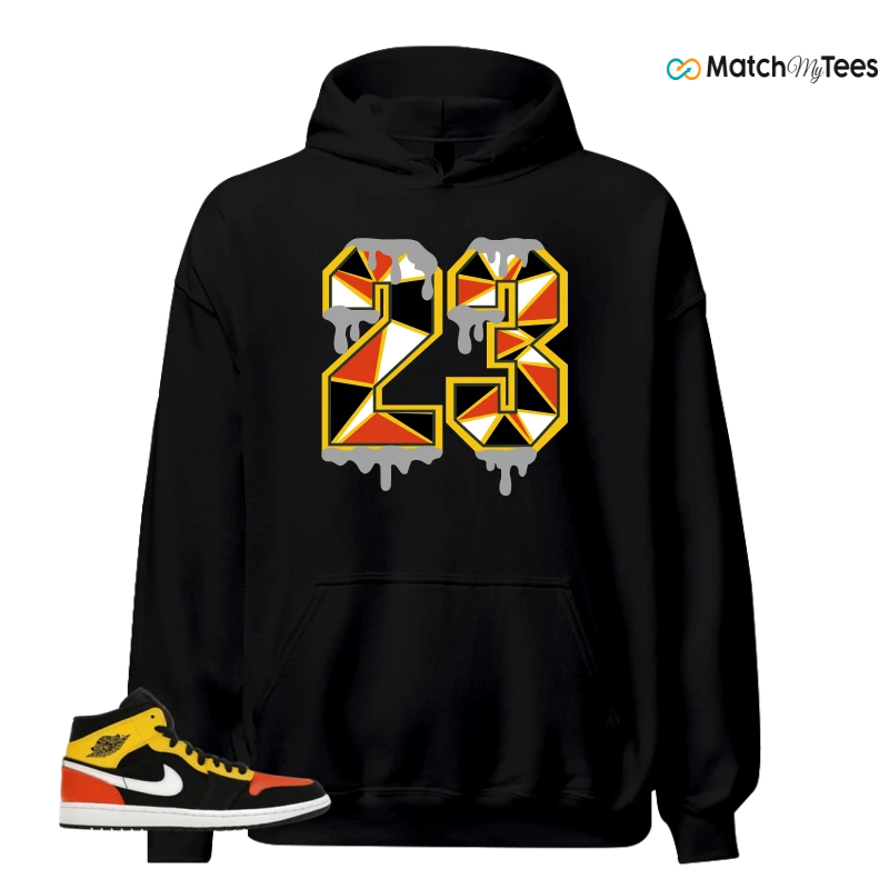 NIKE JORDAN 1 MID BLACK AMARILLO ORANGE SNEAKER Matching Tees hoodie