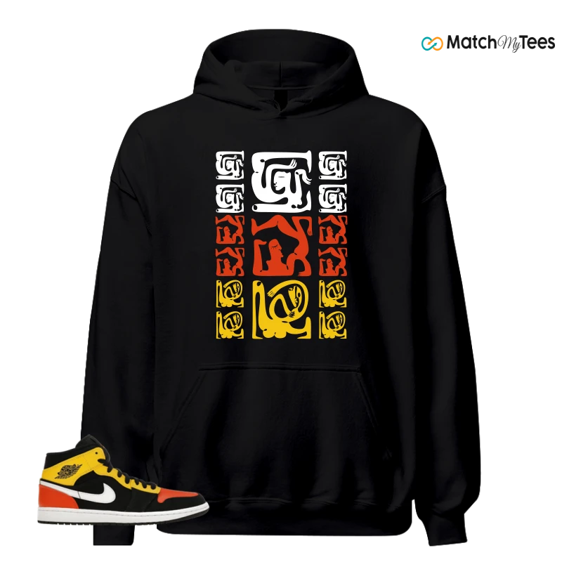NIKE JORDAN 1 MID BLACK AMARILLO ORANGE SNEAKER Matching Tees hoodie