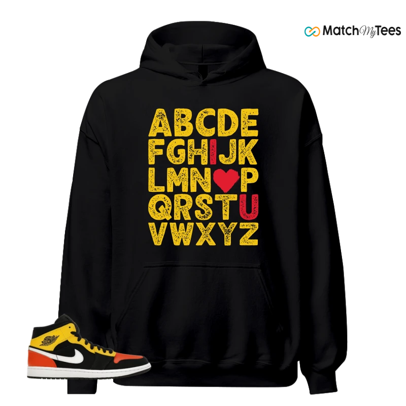 NIKE JORDAN 1 MID BLACK AMARILLO ORANGE SNEAKER Matching Tees hoodie