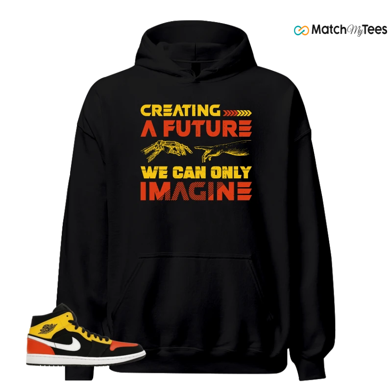 NIKE JORDAN 1 MID BLACK AMARILLO ORANGE SNEAKER Matching Tees hoodie