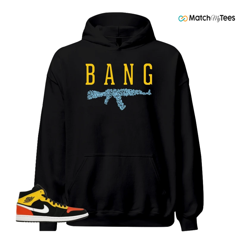 NIKE JORDAN 1 MID BLACK AMARILLO ORANGE SNEAKER Matching Tees hoodie