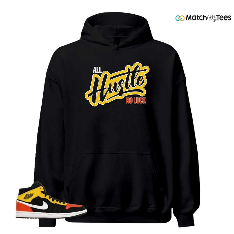 NIKE JORDAN 1 MID BLACK AMARILLO ORANGE SNEAKER Matching Tees hoodie