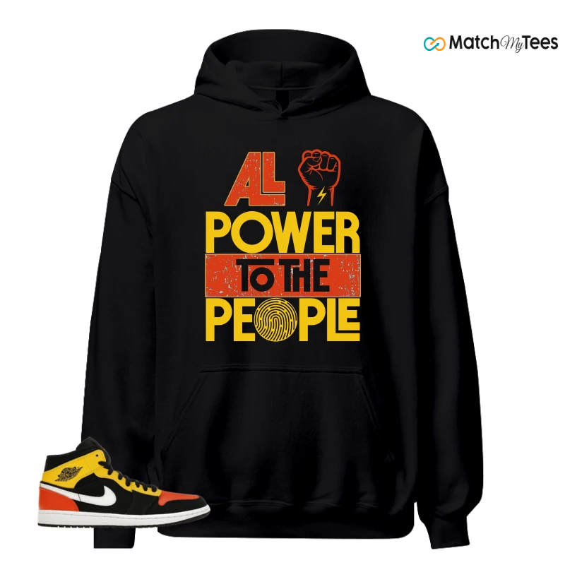 NIKE JORDAN 1 MID BLACK AMARILLO ORANGE SNEAKER Matching Tees hoodie