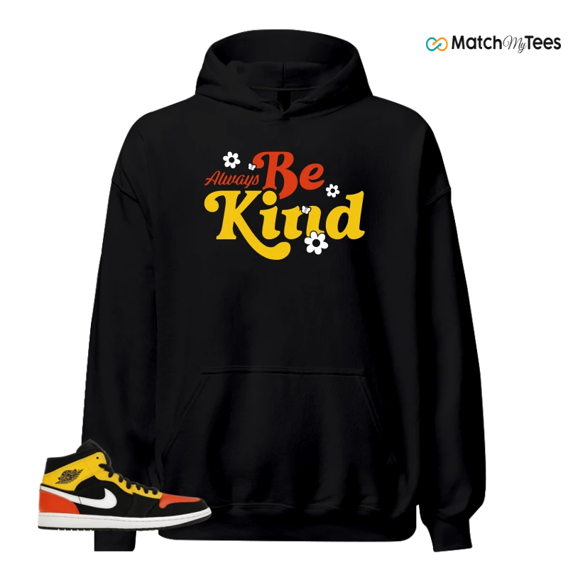 NIKE JORDAN 1 MID BLACK AMARILLO ORANGE SNEAKER Matching Tees hoodie