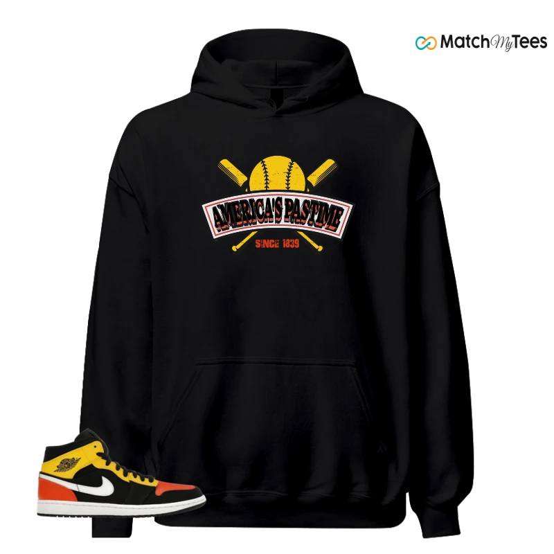 NIKE JORDAN 1 MID BLACK AMARILLO ORANGE SNEAKER Matching Tees hoodie