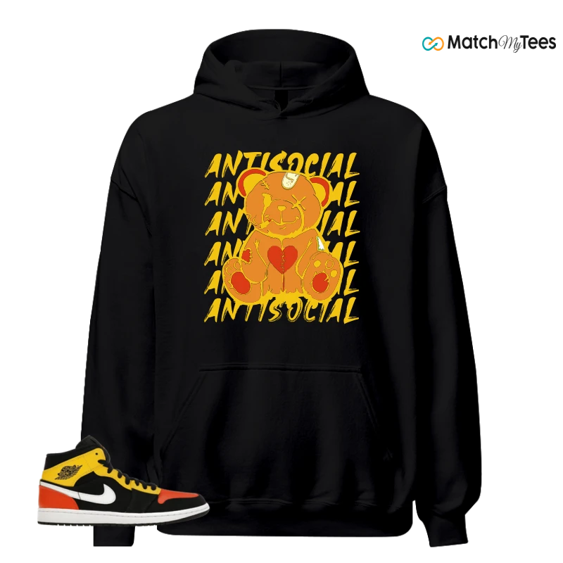NIKE JORDAN 1 MID BLACK AMARILLO ORANGE SNEAKER Matching Tees hoodie