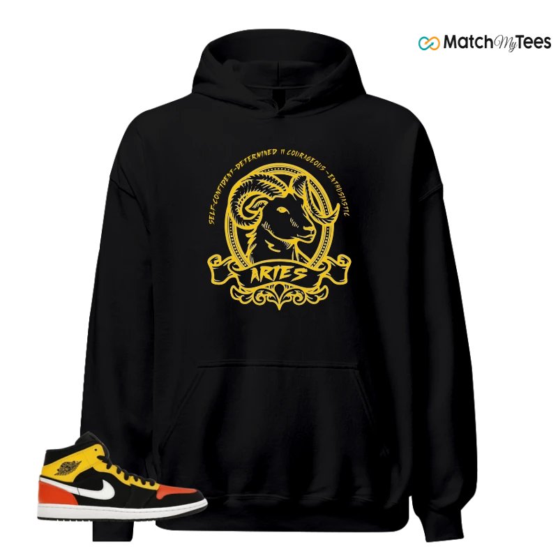 NIKE JORDAN 1 MID BLACK AMARILLO ORANGE SNEAKER Matching Tees hoodie